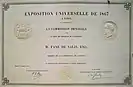 Commission awarded to one of the members of the (Australian state of) Victoria stand in 1867.