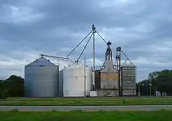 The Lawndale grain elevator (with old "Faultless Feed" sign) is the most visible building.