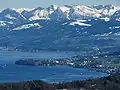 The village of Au and Au peninsula as seen from Felsenegg