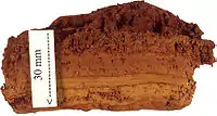 Transformation of ferrihydrite (top) to goethite (bottom).