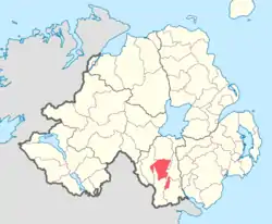 Location of Fews Lower, County Armagh, Northern Ireland.