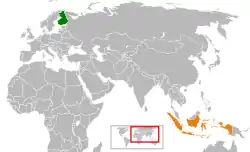 Map indicating locations of Finland and Indonesia