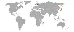 Map indicating locations of Finland and Japan