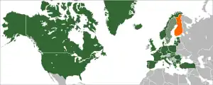 Map indicating locations of NATO and Finland