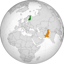 Map indicating locations of Finland and Pakistan