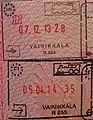 Two entry stamps for train travel in Vainikkala (old 2013 and new 2014 style)