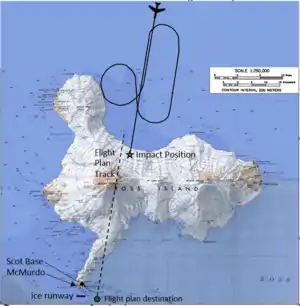 Flight path programmed into Air New Zealand Flight 901's autopilot leading directly into Mount Erebus