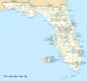 High resolution map of the state of Florida with all municipalities