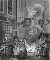 Four Times Night painting by William Hogarth depicting a retail sign c. 1738