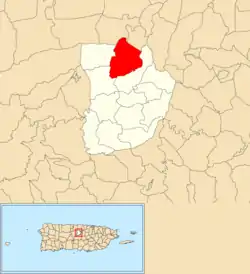 Location of Fránquez within the municipality of Morovis shown in red