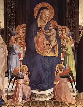 Virgin with a Gothicizing pseudo-Arabic halo, by Fra Angelico (1428–1430)