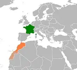 Map indicating locations of France and Morocco