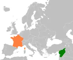 Map indicating locations of Syria and France