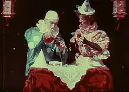 Additive RG Kinemacolor frame from Two Clowns (c.1907).