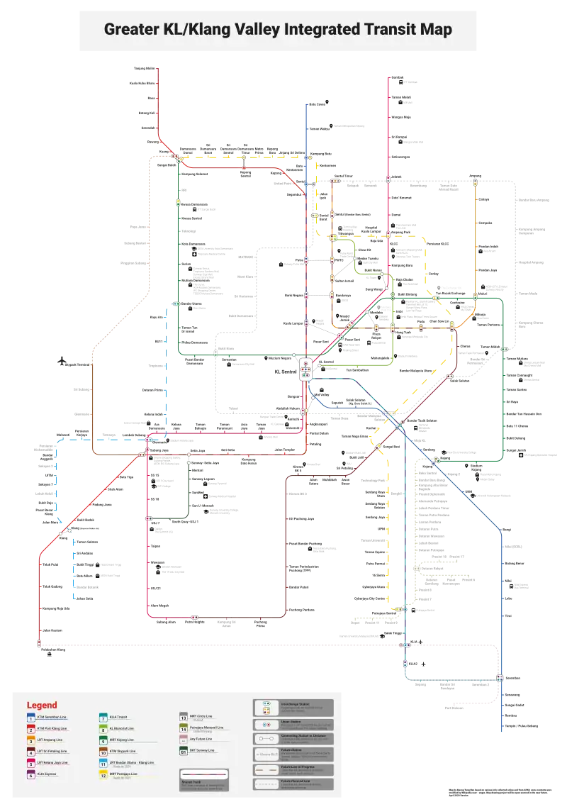 Klang Valley Integrated Transit System Map that include proposed and current lines
