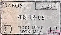 Entry stamp issued at Léon-Mba International Airport in an Israeli passport