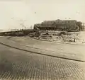 Galveston Electric Co. tracks through City Park adjacent to Hotel Galvez after the 1915 Galveston Hurricane