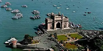 Aerial view of the Gateway, with its erstwhile gardened esplanade