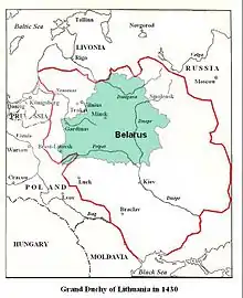 Image 23The Grand Duchy of Lithuania in the 15th century. The territory of modern-day Belarus was fully within its borders. (from History of Belarus)