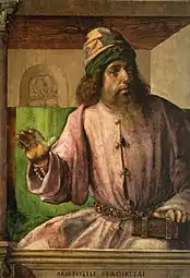 Aristotle by Justus van Gent. Oil on panel, c. 1476