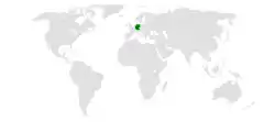 Map indicating locations of Germany and Palestine