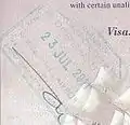 Entry stamp in a United States passport