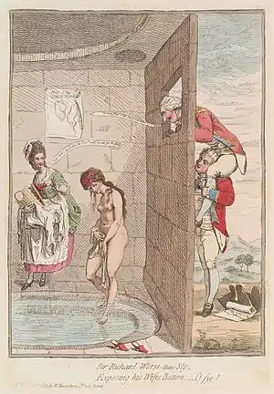 A woman bathing is spied upon through a window