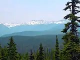 A view of the Goat Rocks from the trail in the Takh Takh Lava Flow