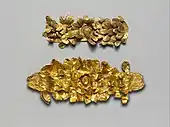 Etruscan funerary wreath; 4th–3rd century BC; length: 333&nbsp;mm (13.1&nbsp;in); Metropolitan Museum of Art