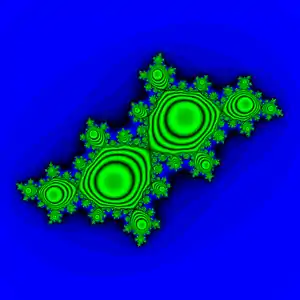 Filled Julia set for 
  
    
      
        
          f
          
            c
          
        
        (
        z
        )
        =
        z
        ∗
        z
        +
        c
      
    
    {\displaystyle f_{c}(z)=z*z+c}
  
 for Golden Mean rotation number with interior colored proportional to the average discrete velocity on the orbit = abs( z_(n+1) - z_n ). Note that there is only one Siegel disc and many preimages of the orbits within the Siegel disk