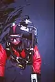 Gordon Smith with his prototype closed circuit rebreather