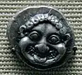 Gorgon head, silver didrachm issued by Athens, c. 520 BC.