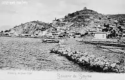 A Greek quarter in 19th century İzmir: Göztepe (Enopi), with Susuzdede (Agios Agapis) hill in the background