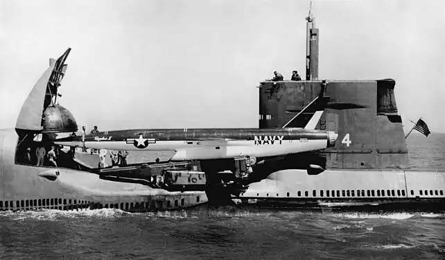 Grayback preparing to launch a Regulus II missile, c. 1960
