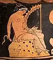 Greek angular harp from red figure pottery, 4th century B.C. This has a post, making it a frame harp.