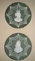American version of jasperware c. 1846, depicting Native Americans in a neoclassical style
