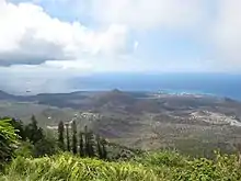 View from atop Green Mountain, showing Ascension island and the settlement of Two Boats in centre.