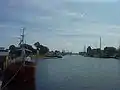 Old port, downtown Greifswald, view from pedestrians' bridge