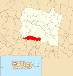 Location of Guacio within the municipality of San Sebastián shown in red