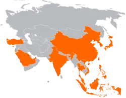 Community Outbreaks in Asia:.mw-parser-output .legend{page-break-inside:avoid;break-inside:avoid-column}.mw-parser-output .legend-color{display:inline-block;min-width:1.25em;height:1.25em;line-height:1.25;margin:1px 0;text-align:center;border:1px solid black;background-color:transparent;color:black}.mw-parser-output .legend-text{}&nbsp;&nbsp;Community Outbreaks