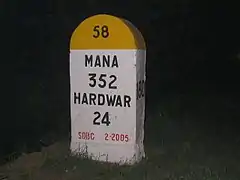A milestone near Haridwar on an Indian highway