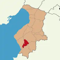 Map showing Defne District in Hatay Province