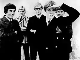 Herman's Hermits in 1968. L–R: Keith Hopwood, Karl Green, Derek Leckenby, Peter Noone, Barry Whitwam.