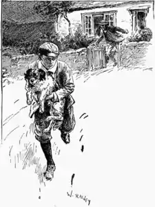 He resumed his run when the farmer reached the garden gate.