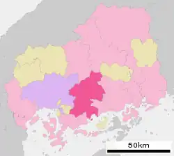 Location of Higashihiroshima in Hiroshima Prefecture