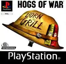 Box art for the game, a military helmet with the words "born to grill"