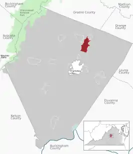 Location of the Hollymead CDP within the Albemarle county