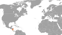 Map indicating locations of Holy See and Nicaragua