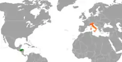 Map indicating locations of Honduras and Italy