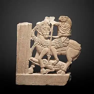 Fenestrella interpreted by the Louvre as Horus on horseback spearing Set in the shape of a crocodile  (4th century).
